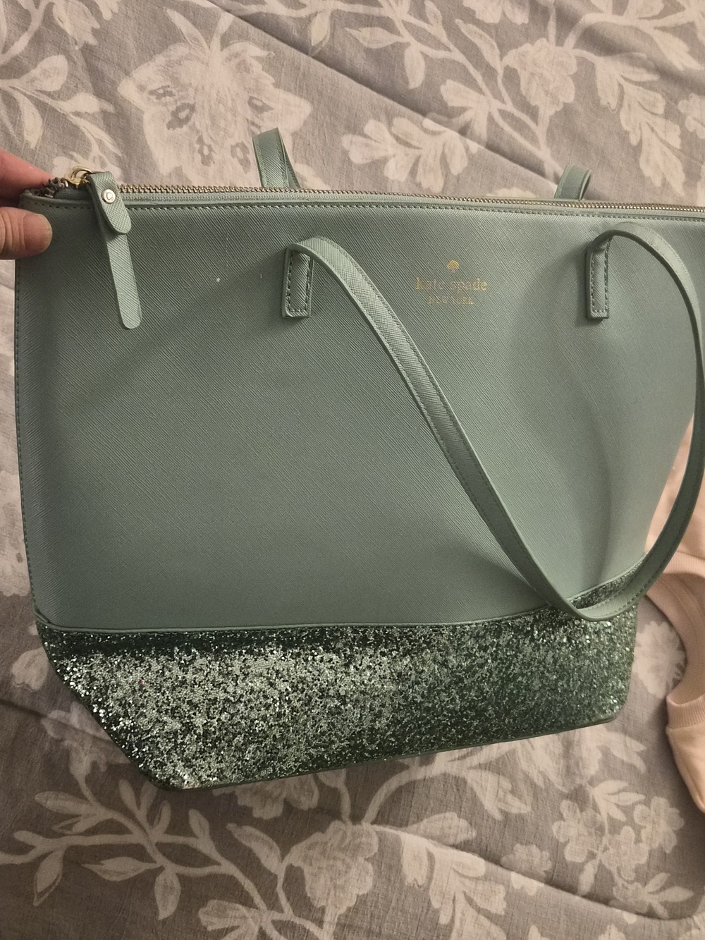 Kate Spade Mint Green Glitter Bottom Tote
